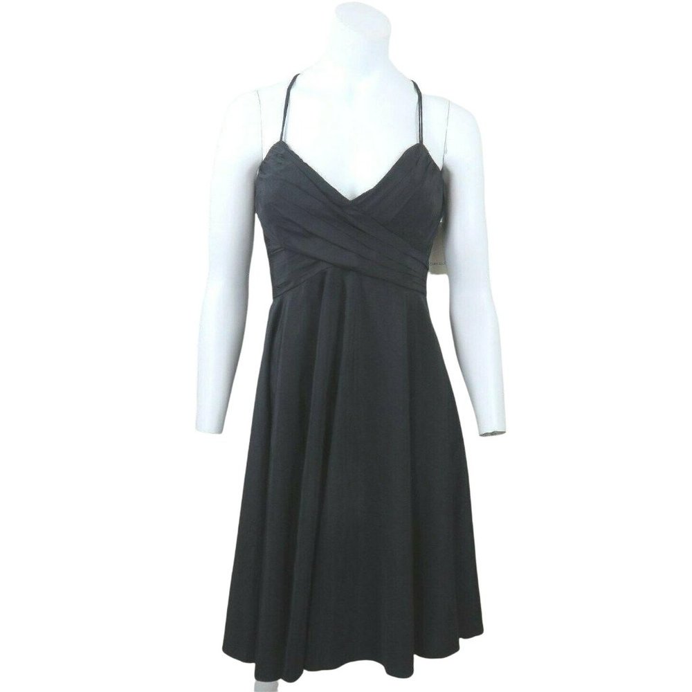 Zara Basic Womens Black Slip Dress L Empire Criss Cross Straps Knee Length - Picture 1 of 12